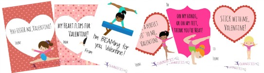 Gymnastics valentines day card printables