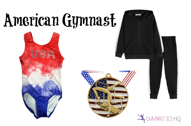 american gymnast costume with black leotard
